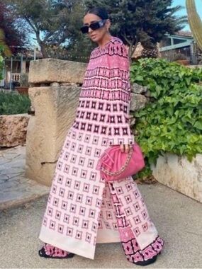Zara Pink Geometric Midi Maxi Dress Size S